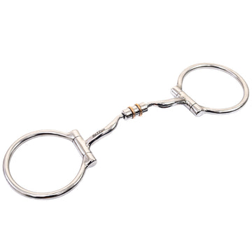 Bar H Equine Small Port D Ring Snaffle Tongue Relief W/ Roller Copper Bit Stainless Steel